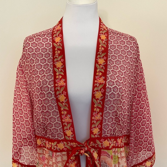 Coldwater Creek Red and Pink Floral Kimono Jacket - Picture 2 of 6